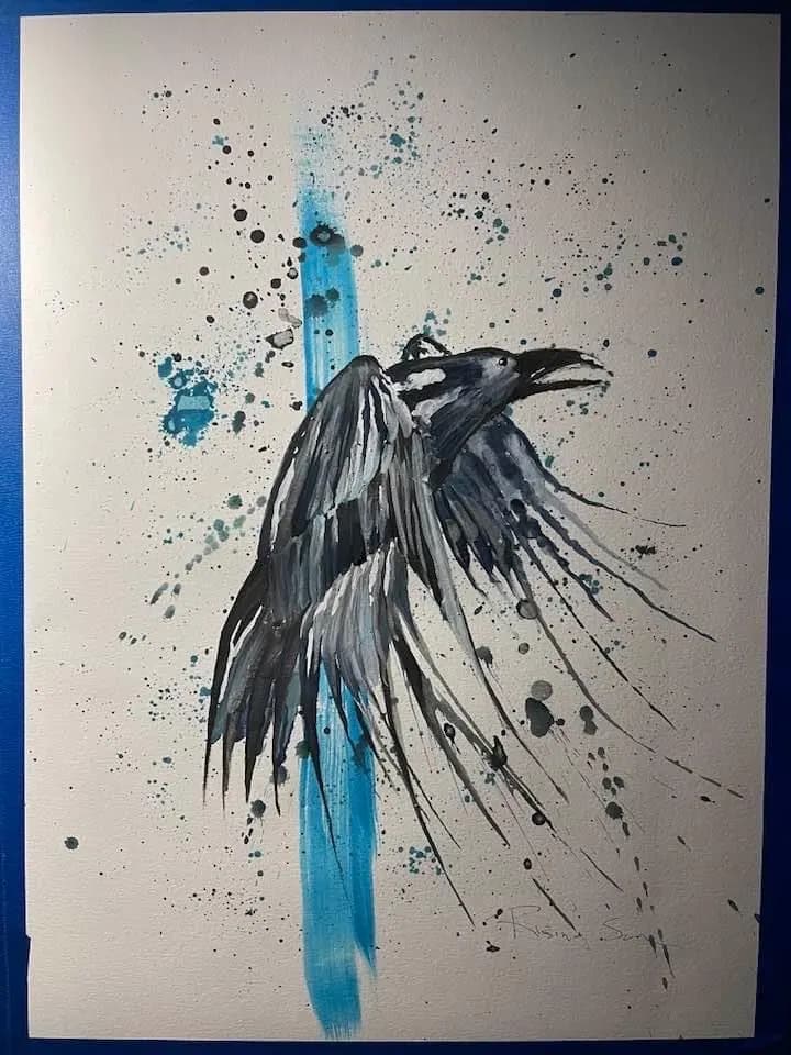 Raven in Motion, artwork by Clarence Rising Sun